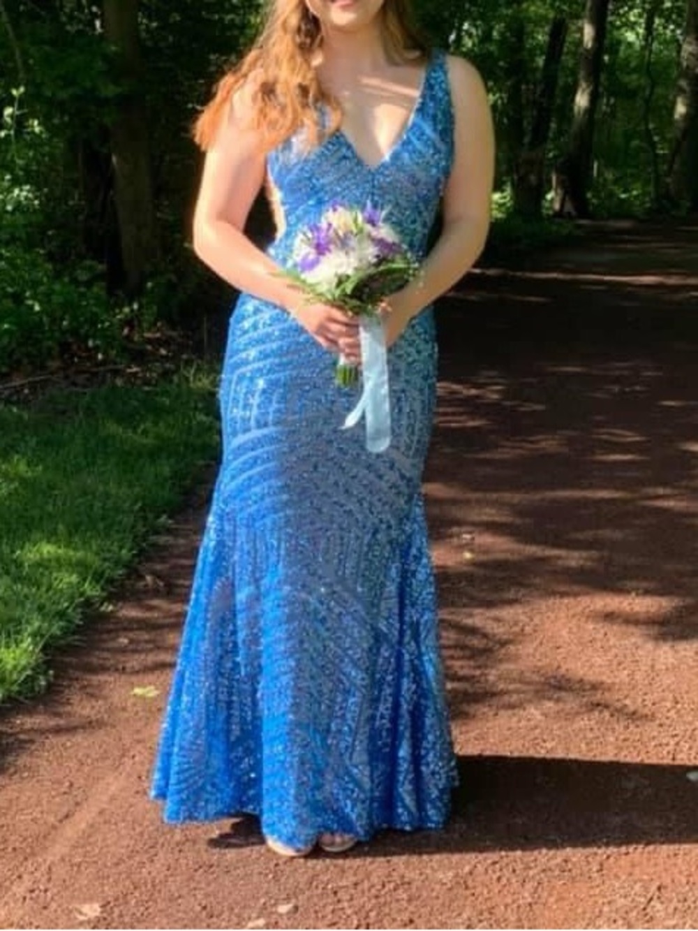 Jovani Royal Blue Sequin V-Neck Prom Gown